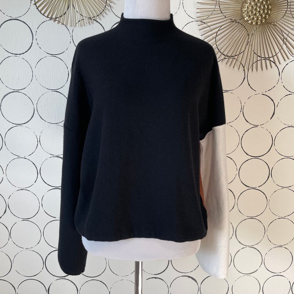 Modern Citizen Womens Knit Sweater M Colorblock Mock Neck Wide Sleeve Minimalist